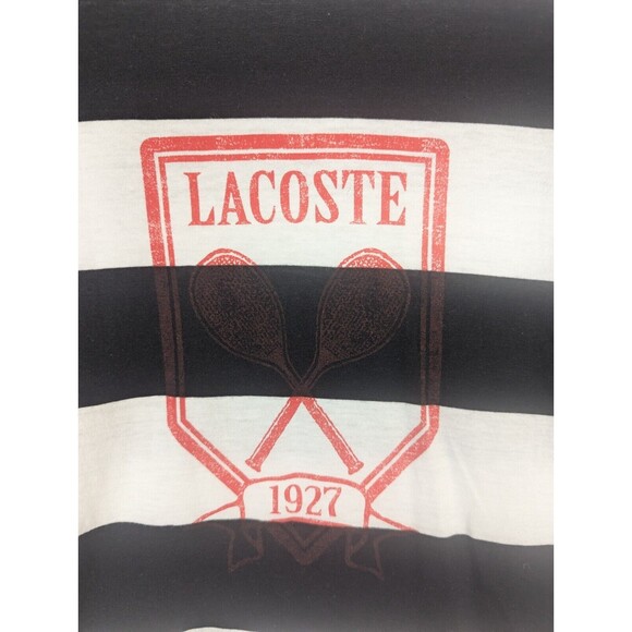 NWT Women's Lacoste Shirt Top Black Stripe Red Logo Spell Out Cotton Size 40 - Picture 2 of 9